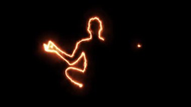 Düz siyah arkaplan üzerinde ateş etkisi olan meditasyon sembolü