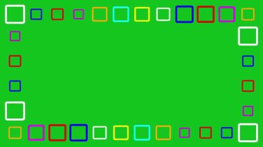 Yeşil ekran arka planında renkli kare şekilleri dekoratif çerçeve