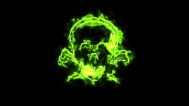 Siyah arka planda yeşil enerji etkisi olan korkunç kafatası sembolü