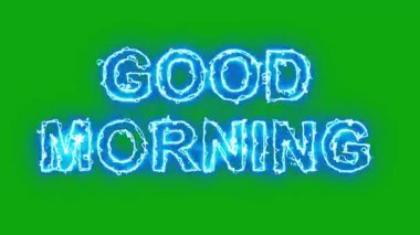 Yeşil ekran arka planında yıldırım enerjisi kıvılcımlı Günaydın metni