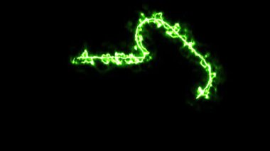 Düz siyah arkaplan üzerinde yeşil enerji etkisi olan ok sembolü