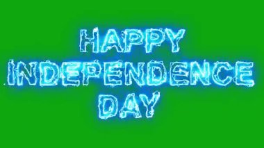 Yeşil ekran arka planında parlayan yıldırım enerjili Bağımsızlık Günü metni