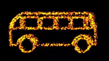 Sade siyah arkaplanda ateş etkisi olan otobüs sembolü