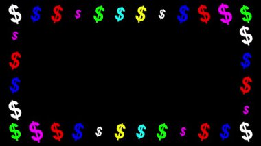 Sade siyah arkaplanda renkli dolar dekoratif çerçeve