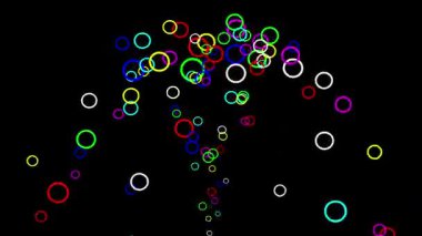 Renkli daireler düz siyah arkaplan ile akış hareketli grafikler