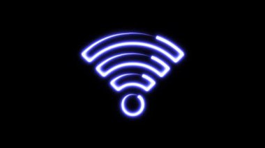 Sade siyah arkaplanda neon yolu olan dijital WIFI sembolü