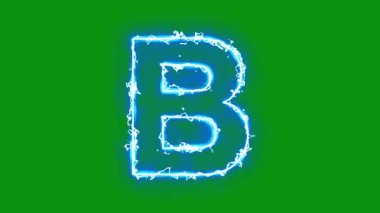 Yeşil ekran arka planında ışık enerjisi kıvılcımları olan İngiliz alfabesi B