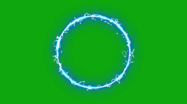 Çember şekli, yeşil ekranda parlayan enerji kıvılcımları