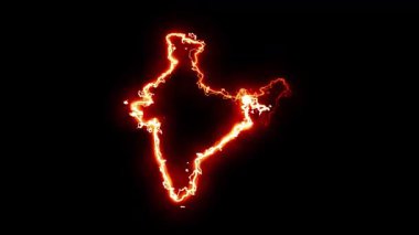 Ateş enerjili Hint haritası düz siyah arkaplanda kıvılcım saçar