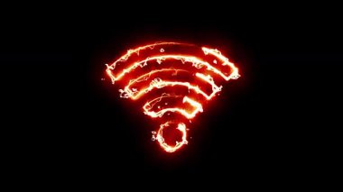 Düz siyah arkaplanda ateş enerjisi kıvılcımları olan kablosuz ağ sembolü