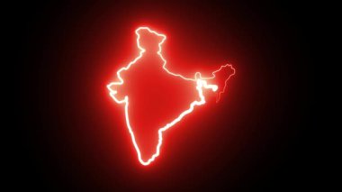 Sade siyah arkaplanda parlak kırmızı neon yolu olan Hint haritası