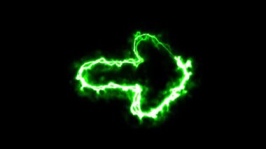 Düz siyah arkaplan üzerinde yeşil enerji etkisi olan ok sembolü