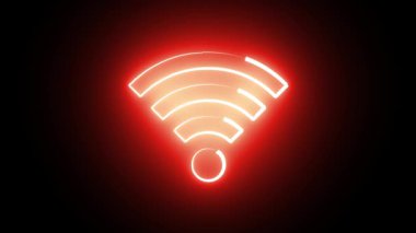 Düz siyah arkaplan üzerinde kırmızı neon yolu olan kablosuz ağ sembolü