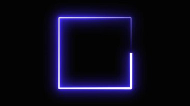Sade siyah arkaplan üzerinde mavi neon ışık yolu ile kare şekil