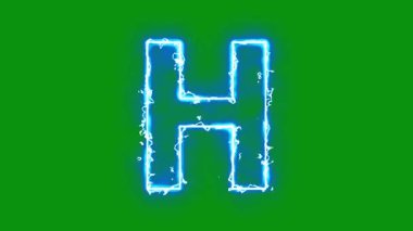 Yeşil ekran arkaplanında parlayan H harfi ile İngilizce alfabesi