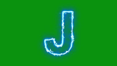 Yeşil ekran arka planında parlayan enerji kıvılcımları ile İngiliz alfabesi J
