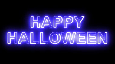 Sade siyah arkaplanda parlayan mavi ışık efektli Cadılar Bayramı metni