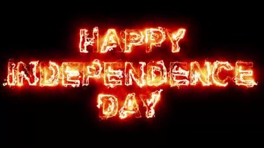 Ateş enerjili Bağımsızlık Günü metni düz siyah arkaplanda kıvılcım saçar