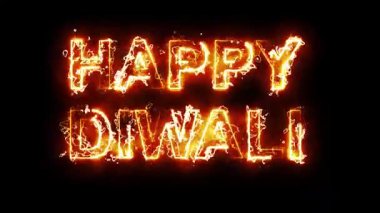 Ateş enerjili Mutlu Diwali metinleri düz siyah arkaplanda kıvılcımlar saçar