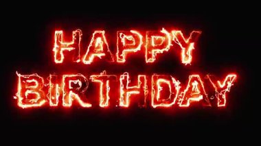 Sade siyah arkaplanda ateş kıvılcımları olan Mutlu Yıllar metni