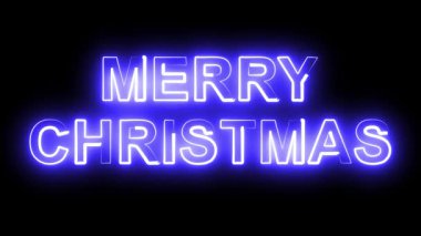 Sade siyah zemin üzerinde parlak mavi ışık efektli Mutlu Noeller metni