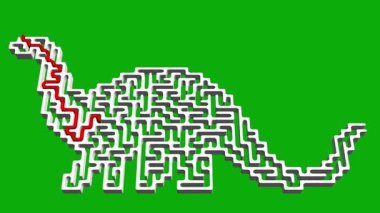 Yeşil ekran arka planında çözüm yolu olan 3d biçiminde bir dinazor labirenti