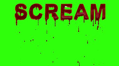 Yeşil ekranda korkunç kan damlaları etkisi olan çığlık metni