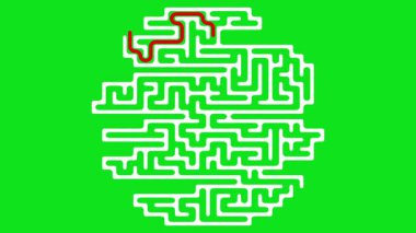 Yeşil ekran arka planında çözüm yolu olan çember şekilli labirent