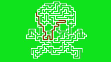 Yeşil ekran arkaplan üzerinde çözüm yolu ile Kurukafa şekilli 3d labirent