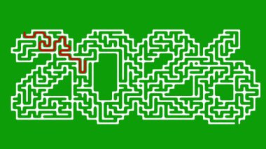 2026 biçimli labirent yeşil ekran arka planında çözüm yolu ile