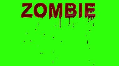 Yeşil ekranda korkunç kan damlaları etkisi olan zombi metni