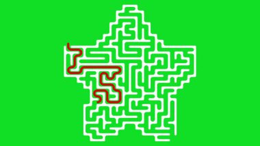 Yeşil ekran arka planında çözüm yolu olan yıldız şekilli 3d labirent