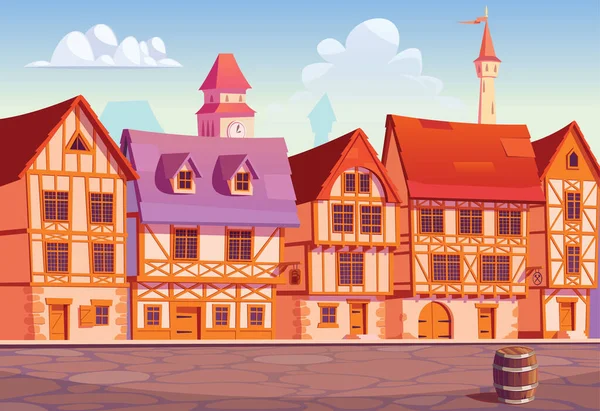 Середньовічна Міська Вулиця Ряд Будинків Векторна Ілюстрація — стоковий вектор