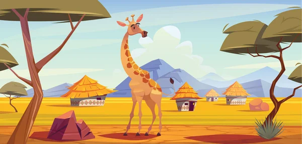 Girafa Savana Africana Paisagem Cena Ilustração —  Vetores de Stock