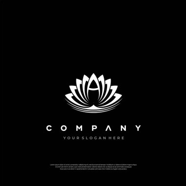 Modern siyah beyaz logo zarif marka imajı arayan işletmeler için mükemmel bir nilüfer çiçeği içeriyor.