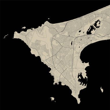 Dakar 'ın vektör haritası, Senegal. Şehir haritası poster illüstrasyonu. Dakar harita sanatı.