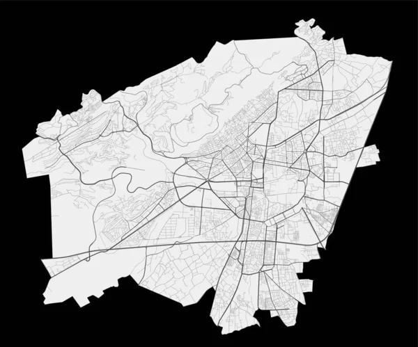大马士革矢量图 大马士革市行政区的详细地图 全景全景 免费的矢量说明 有公路 河流的路线图 — 图库矢量图片