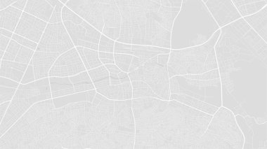 Beyaz ve açık gri Gaziantep şehir alanı vektör arkaplan haritası, yollar ve su çizimleri. Geniş ekran oranı, dijital düz tasarım yol haritası.