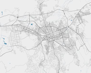 Kayseri haritası. Kayseri şehri yönetim bölgesinin detaylı haritası. Şehir manzarası manzarası. Kraliyetten bağımsız vektör çizimi. Karayolları ve nehirlerle yol haritası.