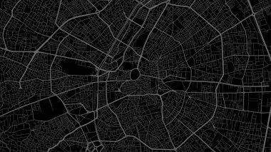 Koyu siyah Konya şehri vektör arkaplan haritası, yollar ve su çizimi. Geniş ekran oranı, dijital düz tasarım yol haritası.