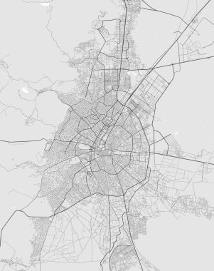 Konya haritası. Konya şehir idari bölgesinin ayrıntılı haritası. Şehir manzarası manzarası. Kraliyetten bağımsız vektör çizimi. Karayolları ve nehirlerle yol haritası.