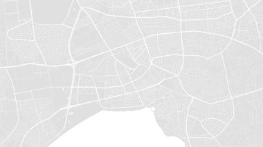 Beyaz ve açık gri Antalya şehri vektör arkaplan haritası, yollar ve su çizimleri. Geniş ekran oranı, dijital düz tasarım yol haritası.