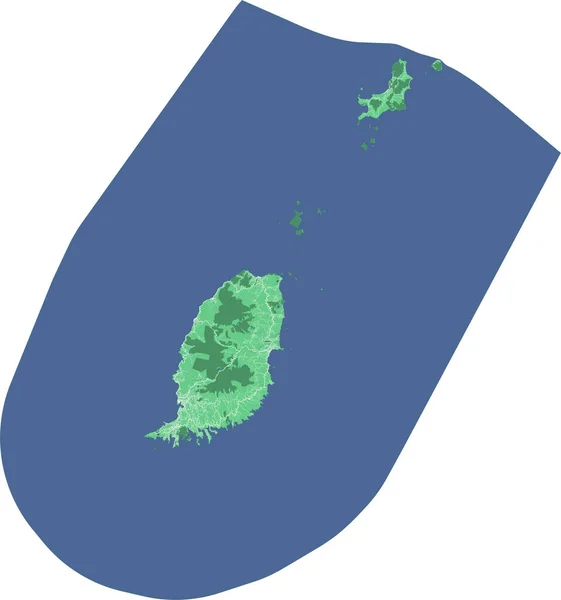 Mappa Grenada Caraibi Mappa Dettagliata Con Confine Amministrativo Edifici Mare — Vettoriale Stock