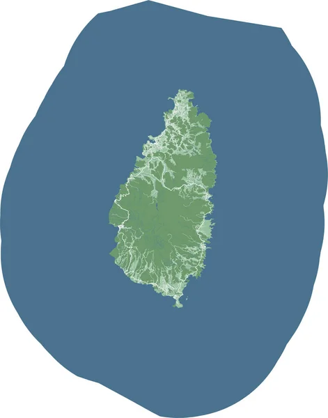 カリブ海の島国 セントルシアの地図 行政上の国境 海と森 都市と道路との詳細な地図 — ストックベクタ
