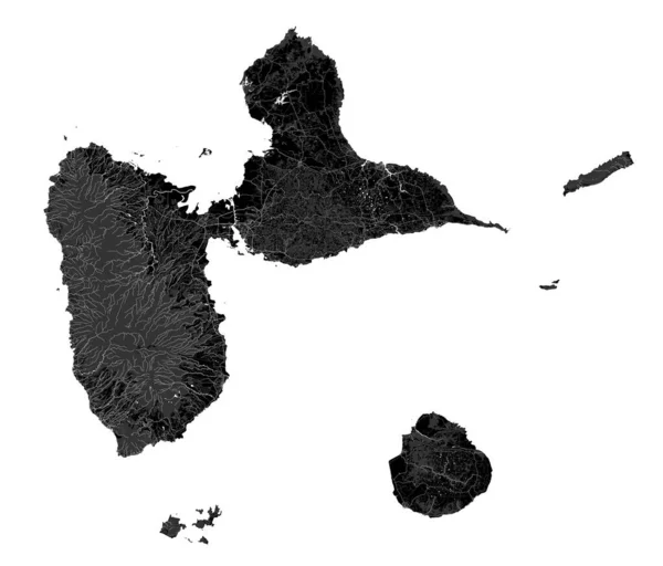 Mapa Guadeloupe Karibské Ostrovy Souostroví Zámořské Departementy Oblasti Francie Černá — Stockový vektor