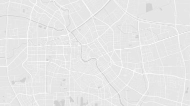 Beyaz ve açık gri Tianjin şehri vektör arkaplan haritası, yollar ve su çizimleri. Geniş ekran oranı, dijital düz tasarım yol haritası.