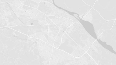 Beyaz ve açık gri Kanpur şehir alanı vektör arkaplan haritası, yollar ve su çizimleri. Geniş ekran oranı, dijital düz tasarım yol haritası.