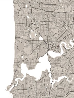 Detailed map of Perth city administrative area. Royalty free vector illustration. Cityscape panorama. Decorative graphic tourist map of Perth territory.
