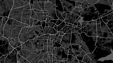 Dark black Bangalore city area vector background map, Bengaluru roads and water illustration. Widescreen proportion, digital flat design roadmap.