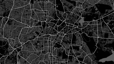 Dark black Bangalore city area vector background map, Bengaluru roads and water illustration. Widescreen proportion, digital flat design roadmap. clipart